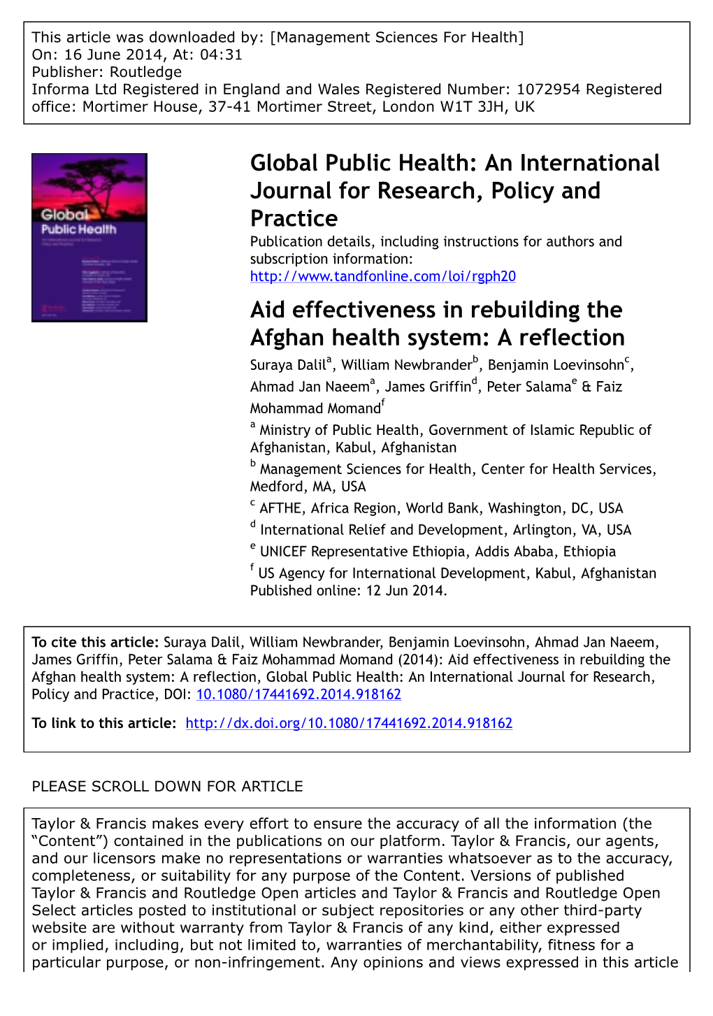 Aid Effectiveness in Rebuilding The