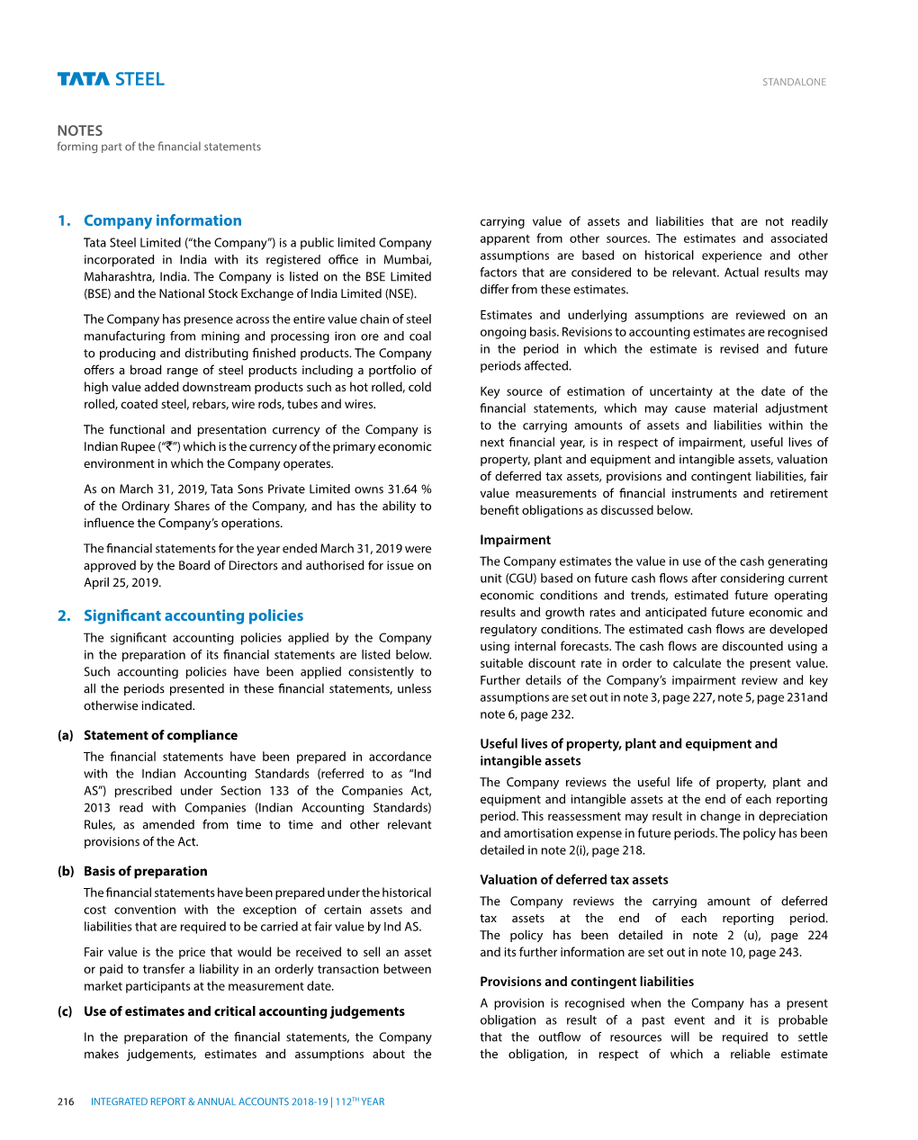 NOTES 1. Company Information 2. Significant Accounting Policies