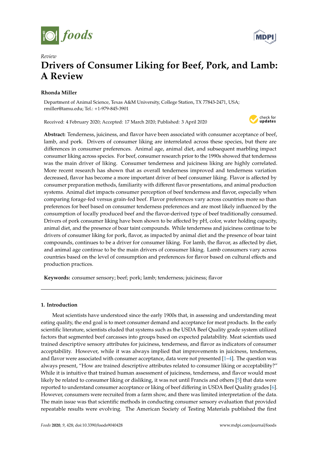 Drivers of Consumer Liking for Beef, Pork, and Lamb: a Review