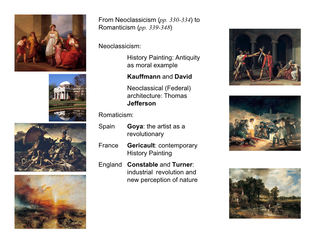 From Neoclassicism (Pp. 330-334) to Romanticism (Pp. 339-348)