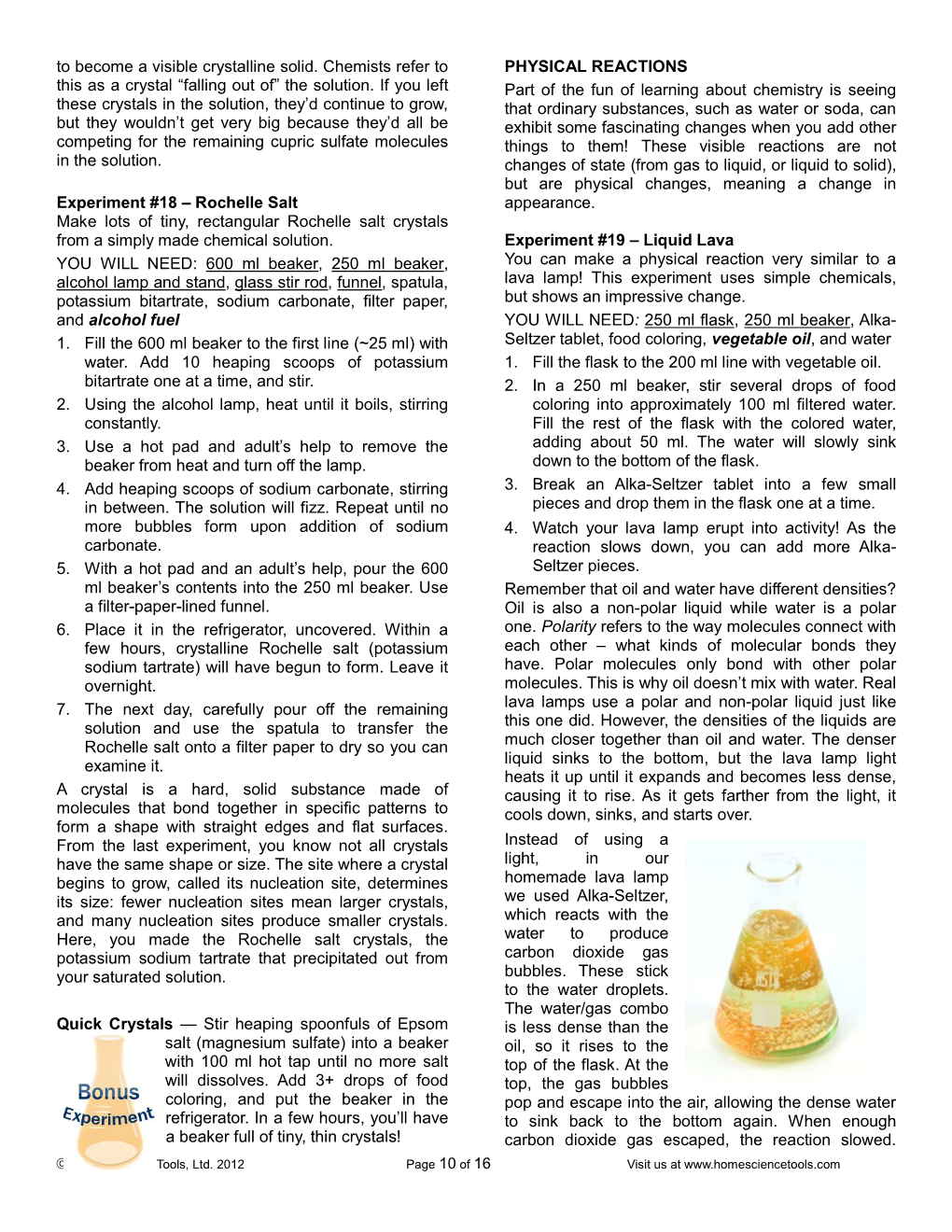 Sample Page from Intro to Chemistry Kit Manual