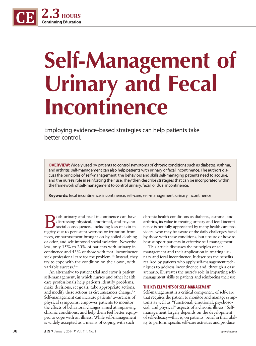Self-Management of Urinary and Fecal Incontinence