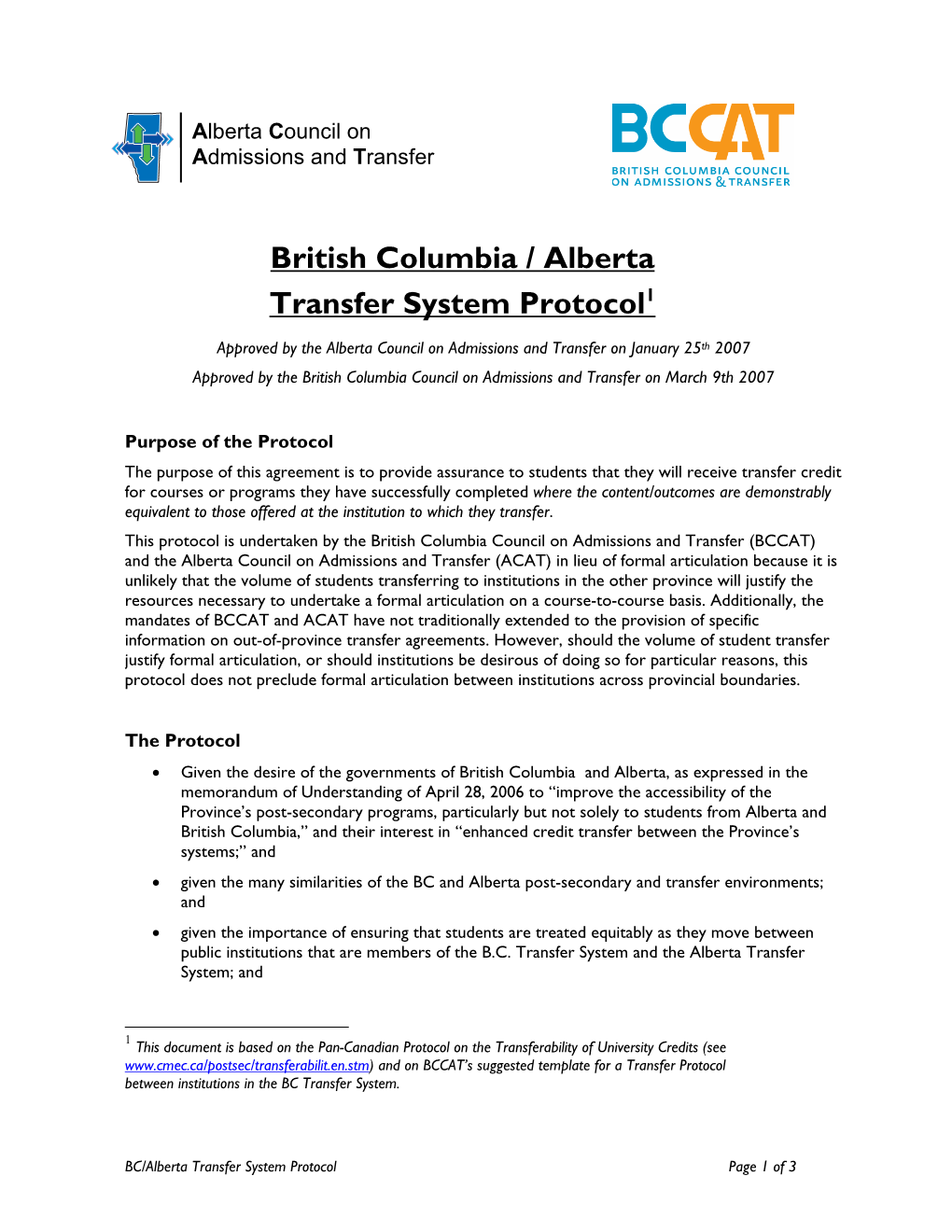 British Columbia/Alberta Transfer System Protocol