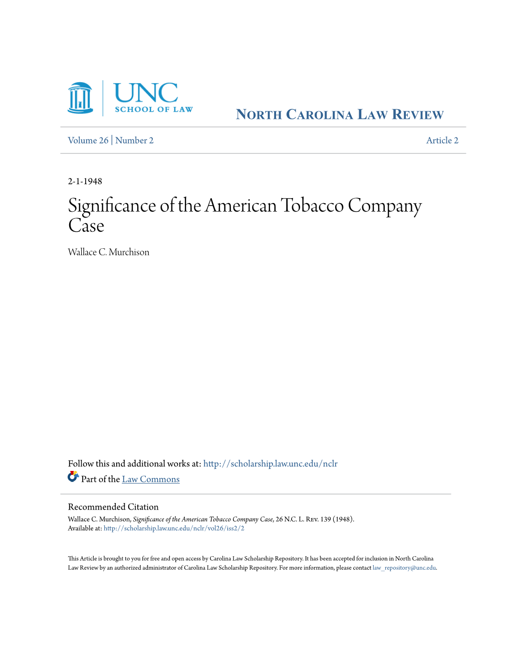 Significance of the American Tobacco Company Case Wallace C