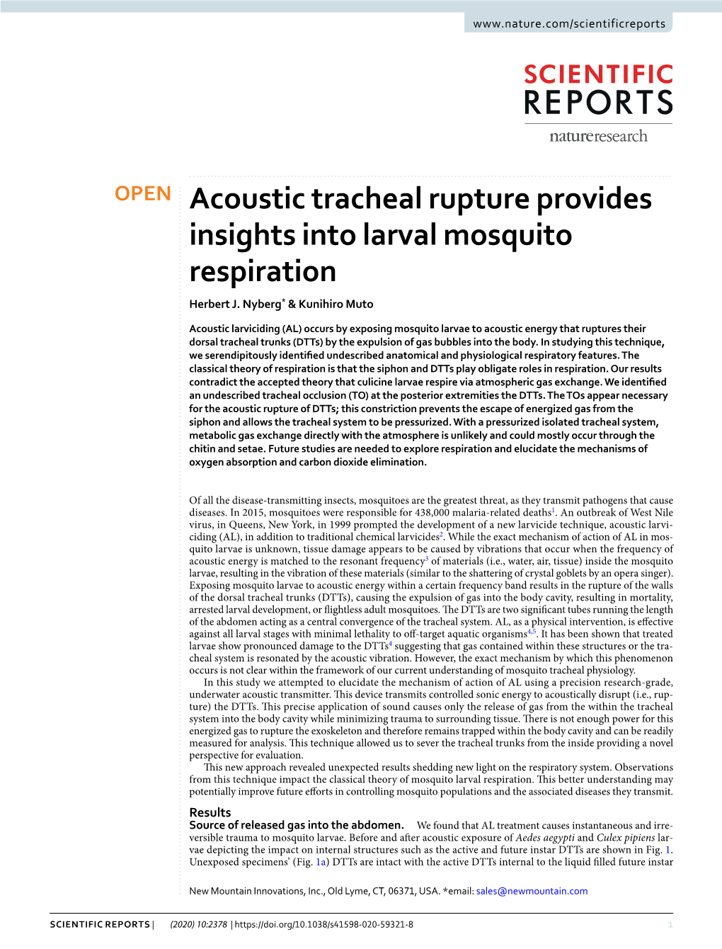 Acoustic Tracheal Rupture Provides Insights Into Larval Mosquito Respiration Herbert J