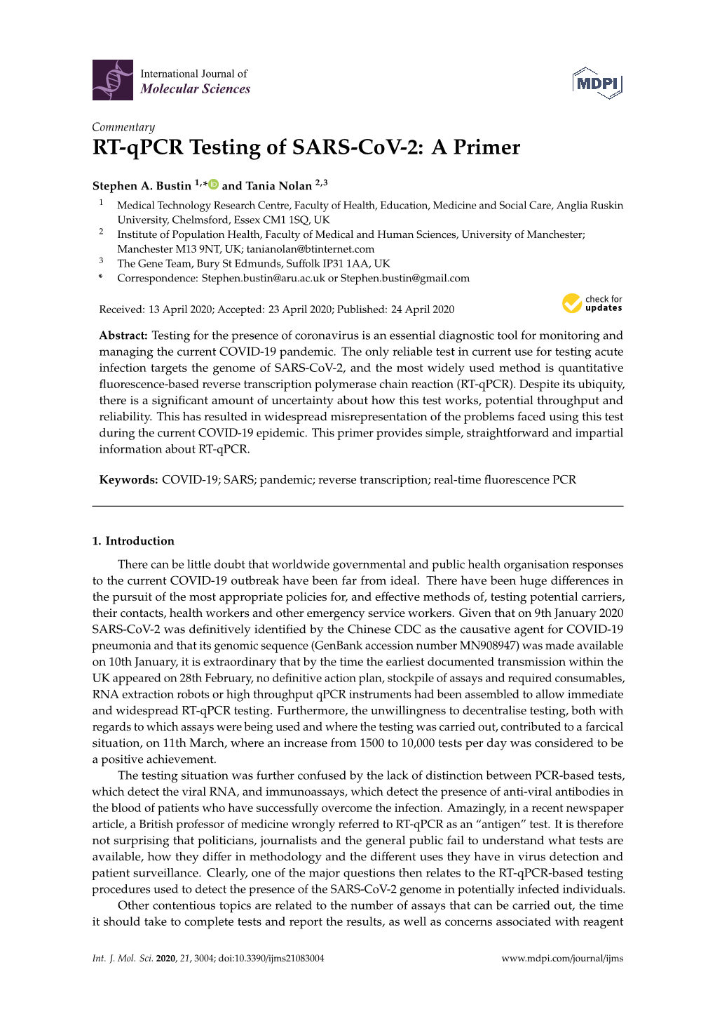 RT-Qpcr Testing of SARS-Cov-2: a Primer