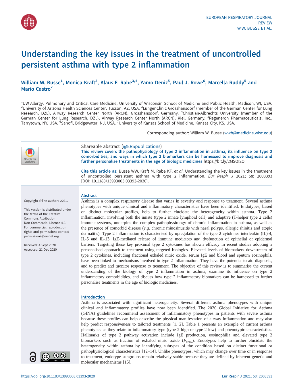 Understanding the Key Issues in the Treatment of Uncontrolled Persistent Asthma with Type 2 Inflammation
