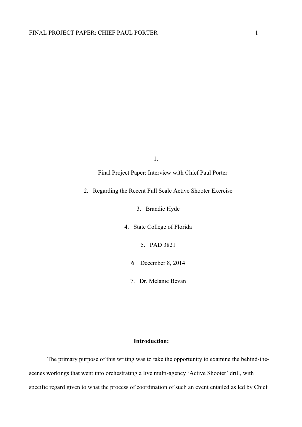 Final Project Paper: Interview with Chief Paul Porter