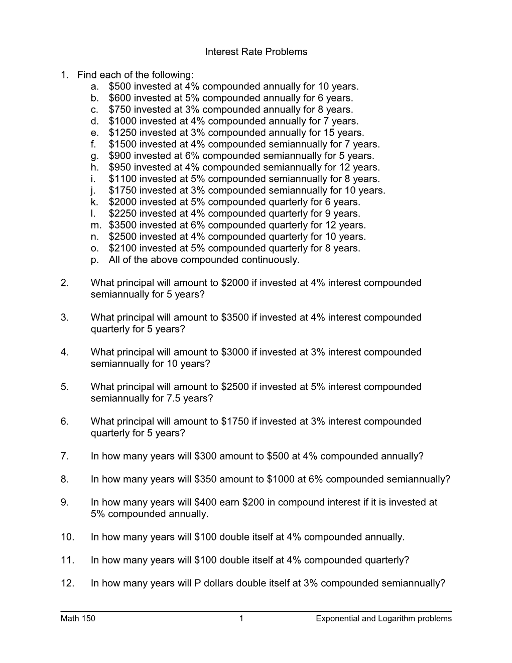 Word Problems With Exponents And Logs