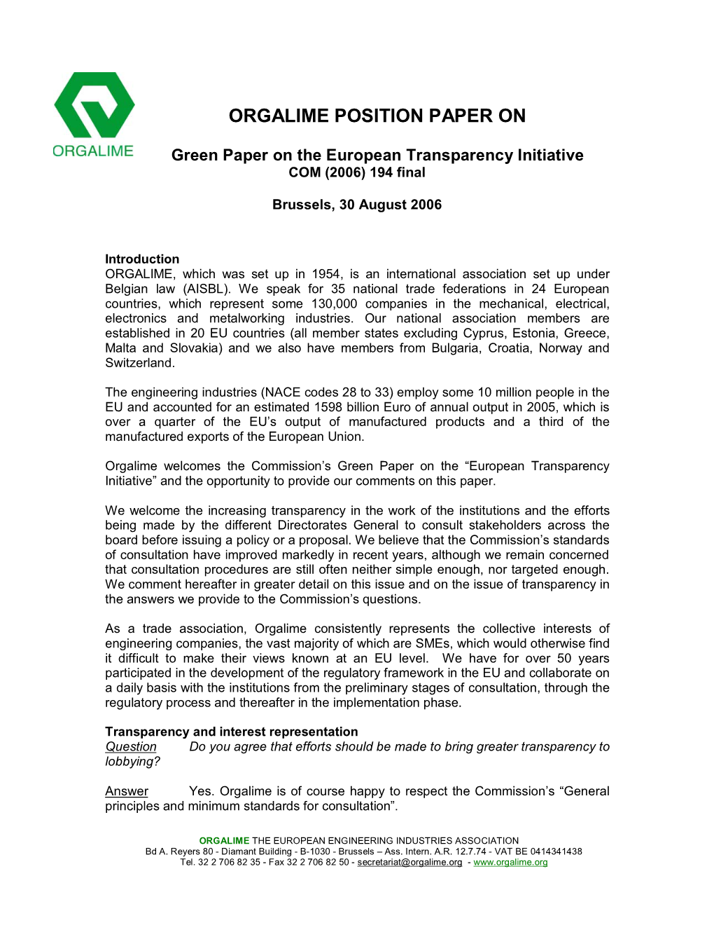 Orgalime Position Paper On