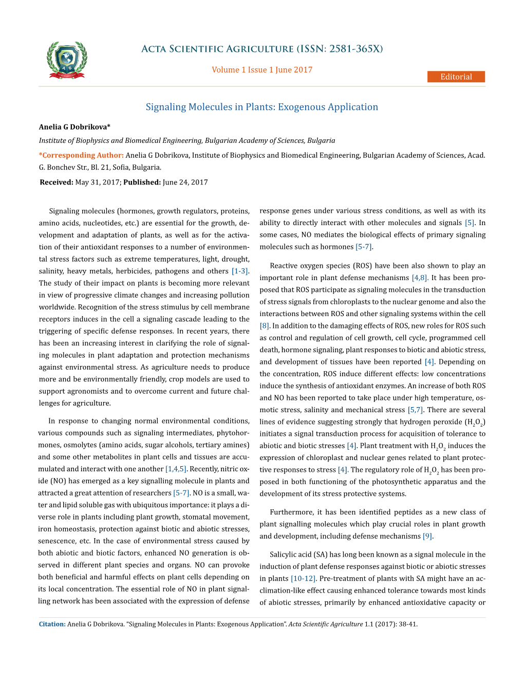 Signaling Molecules in Plants: Exogenous Application