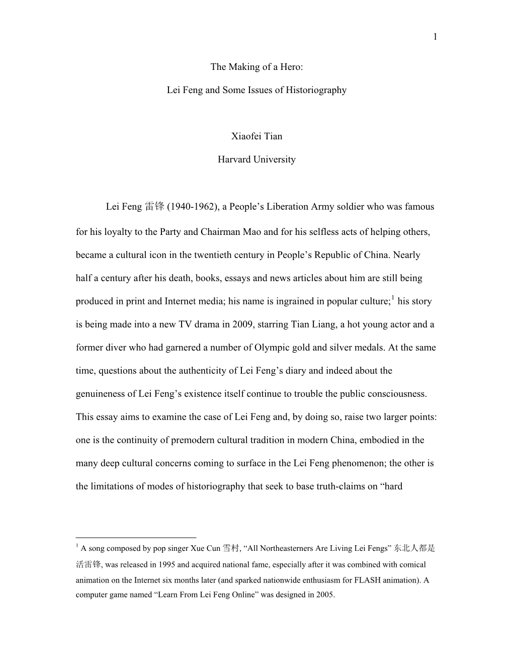 Lei Feng and Some Issues of Historiography