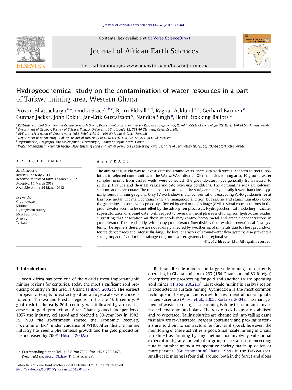 Hydrogeochemical Study on the Contamination of Water Resources In