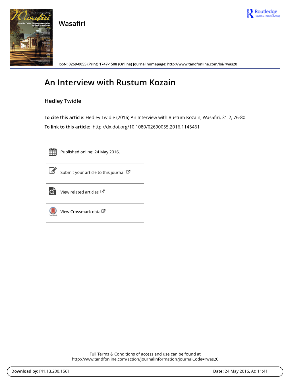 An Interview with Rustum Kozain