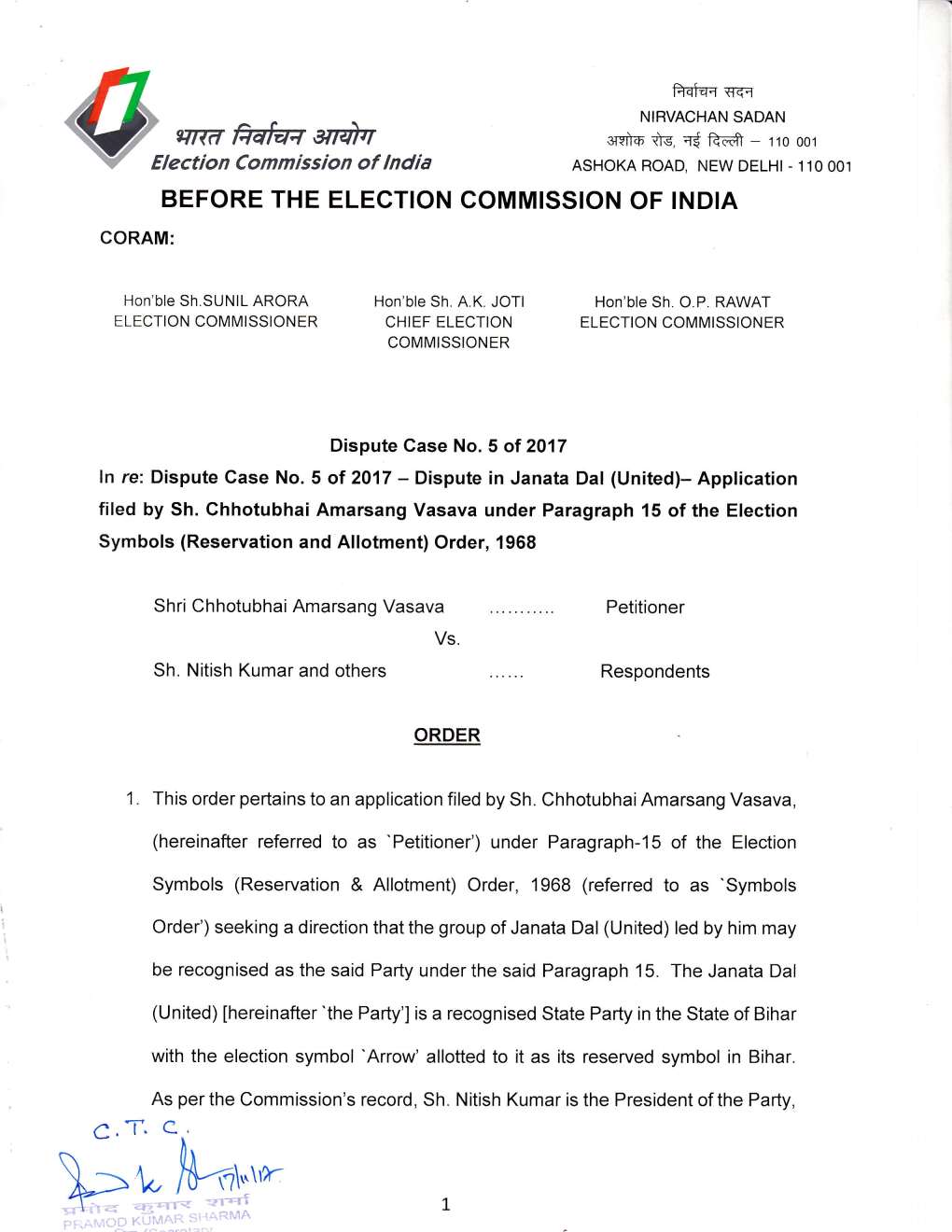Janata Dal (United)- Application Filed by Sh