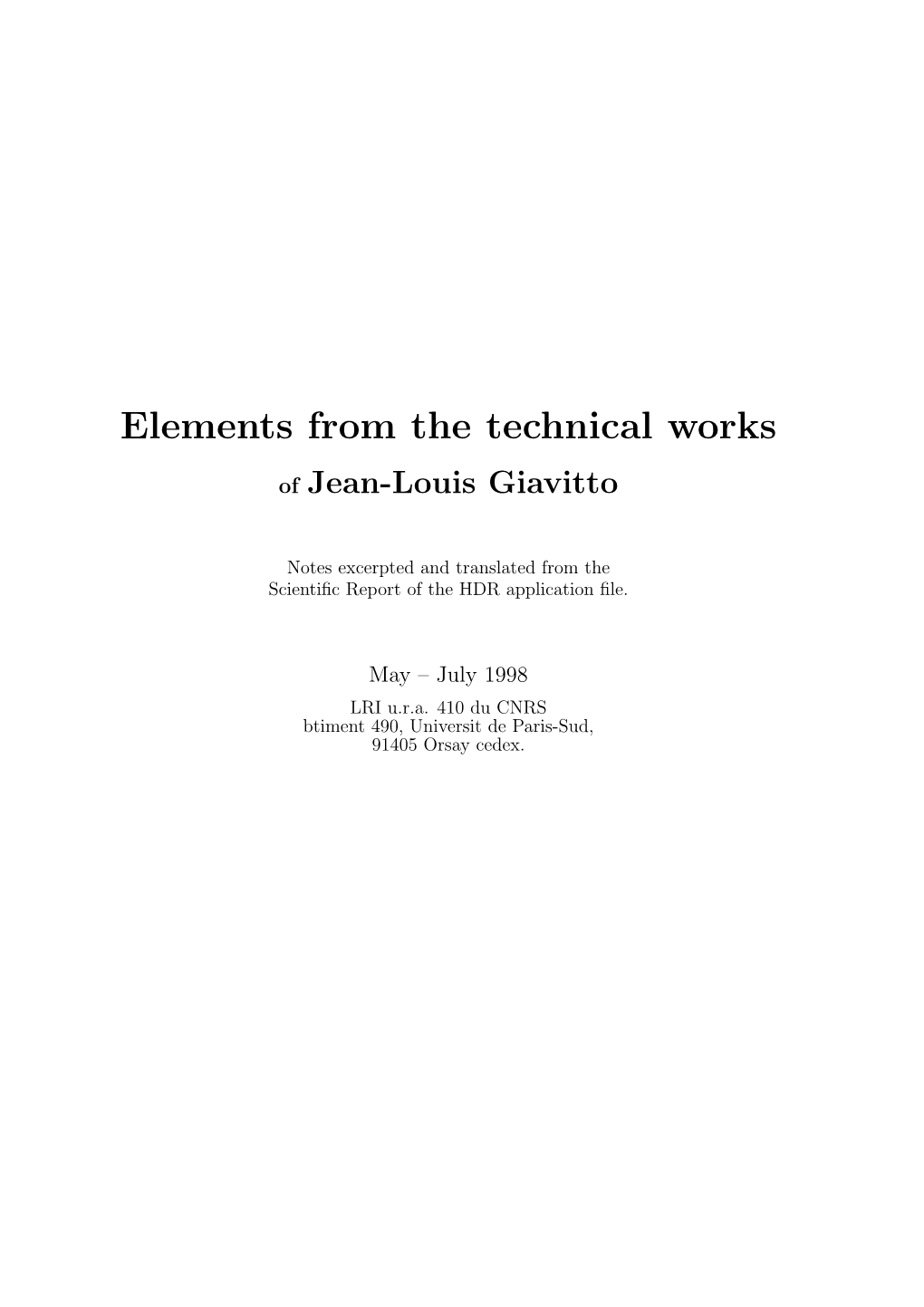 Elements from the Technical Works