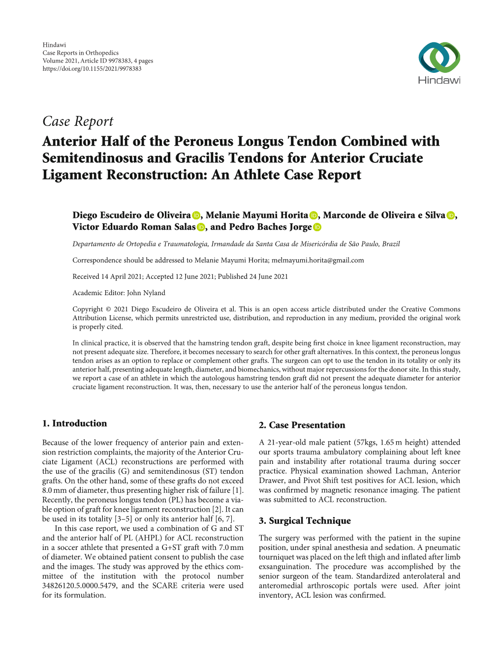 Anterior Half of the Peroneus Longus Tendon Combined with Semitendinosus and Gracilis Tendons for Anterior Cruciate Ligament Reconstruction: an Athlete Case Report