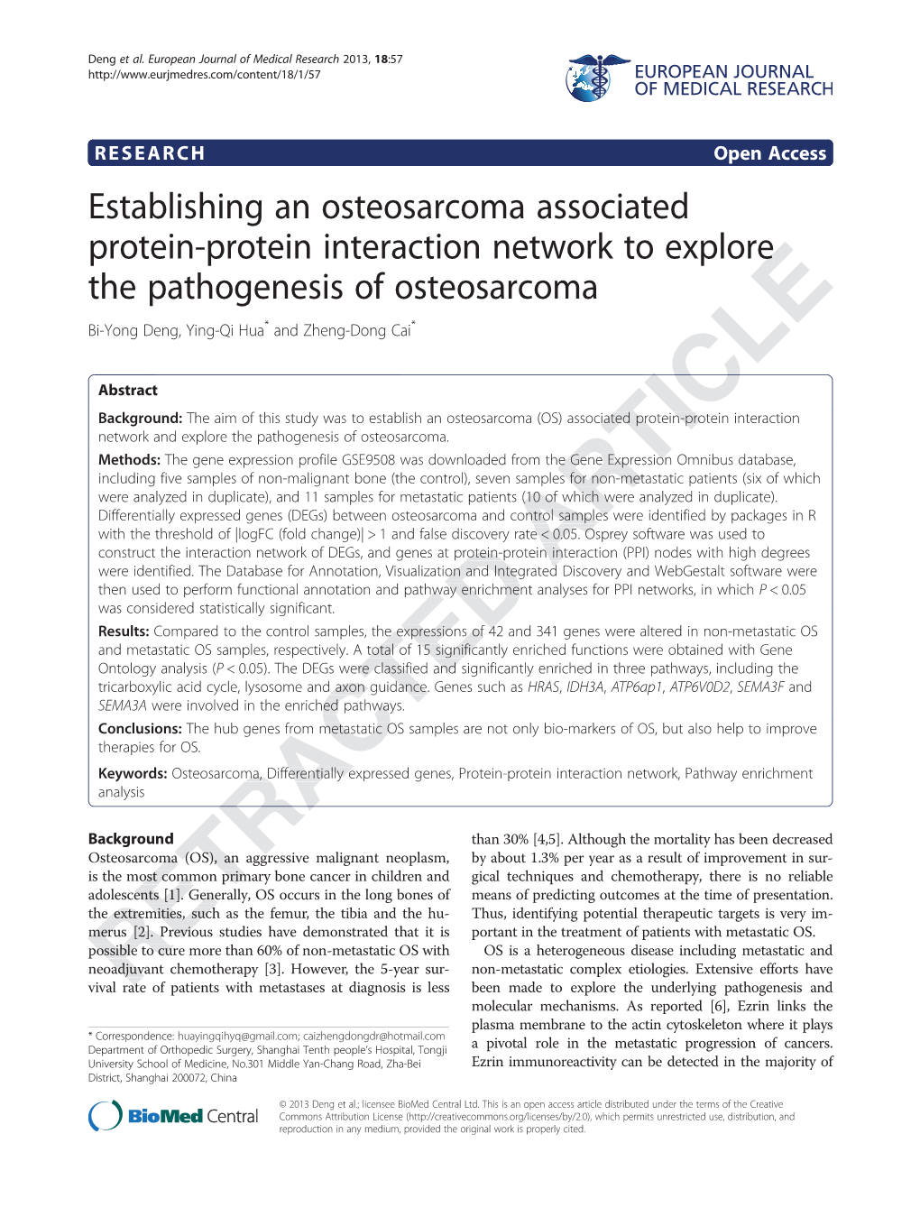 Establishing an Osteosarcoma Associated Protein-Protein Interaction Network to Explore the Pathogenesis of Osteosarcoma Rk to Ex