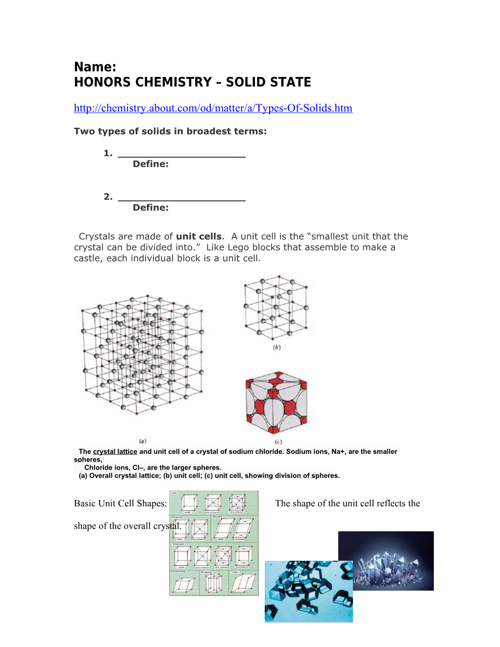 Honors Chemistry Solid State