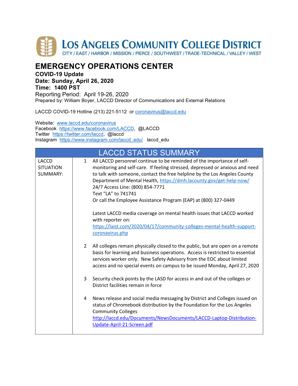 EOC Public Report 002 April 19 to 25 2020