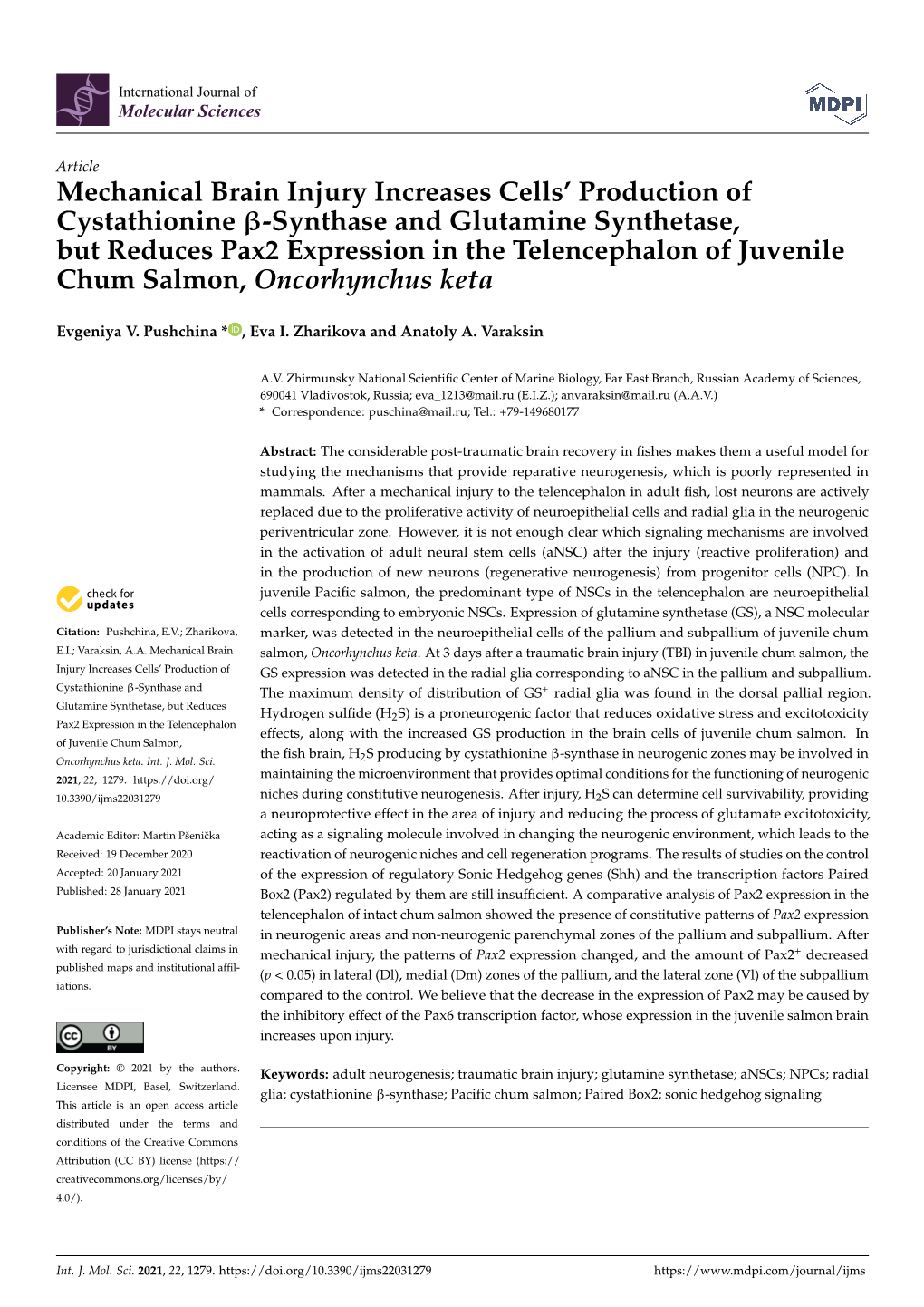 Mechanical Brain Injury Increases Cells' Production of Cystathionine