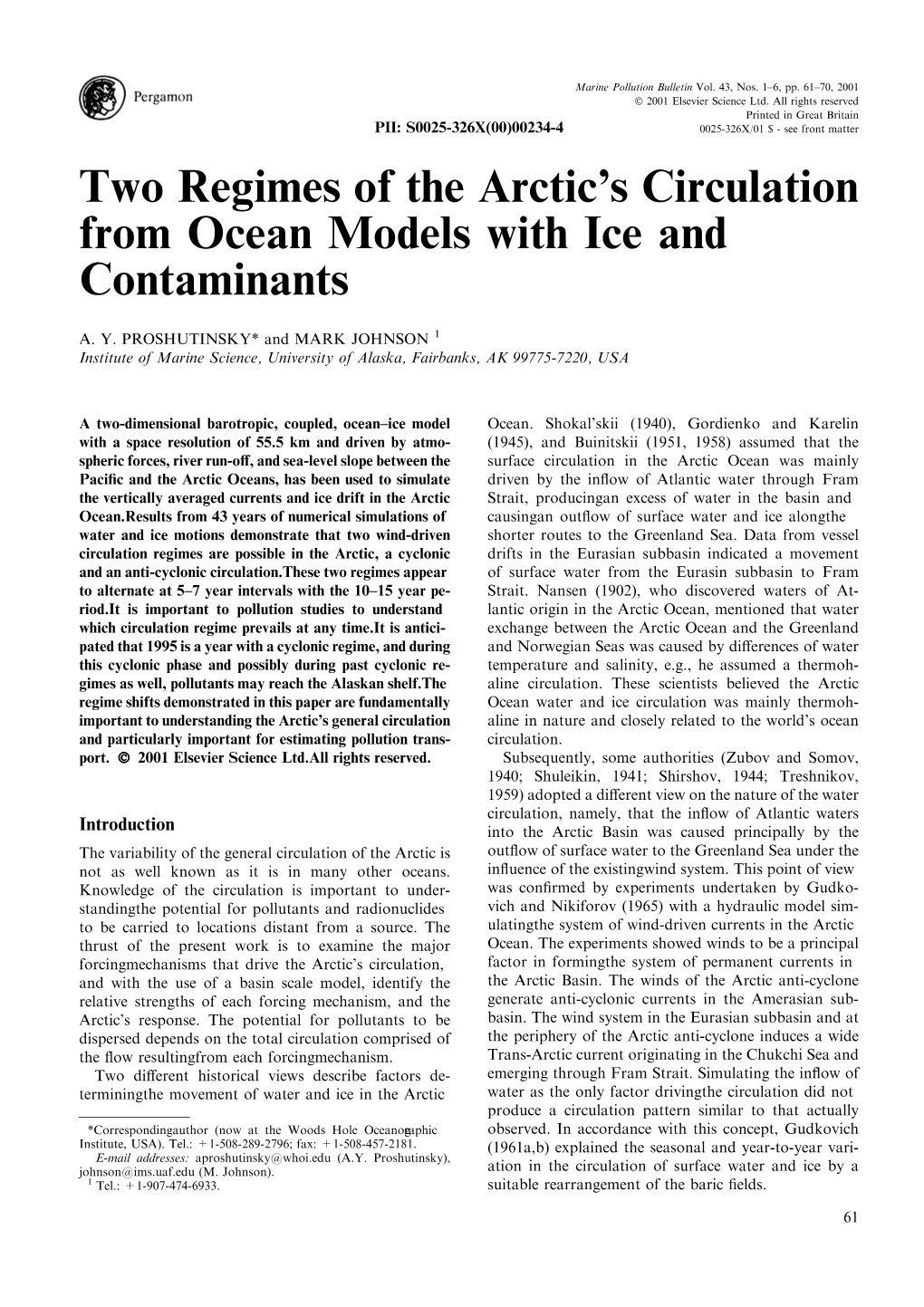 Two Regimes of the Arctic's Circulation from Ocean Models with Ice and Contaminants