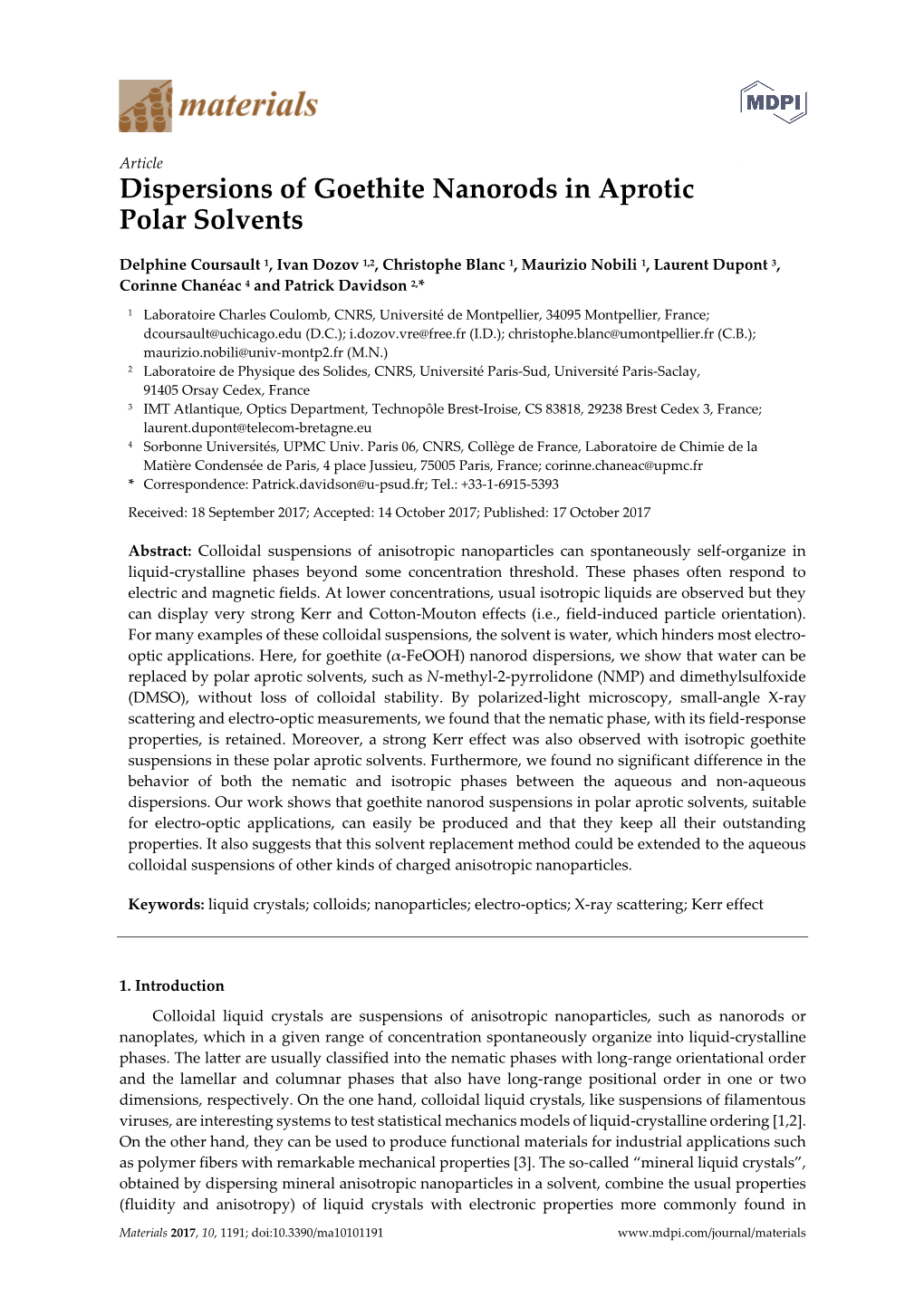 Dispersions of Goethite Nanorods in Aprotic Polar Solvents