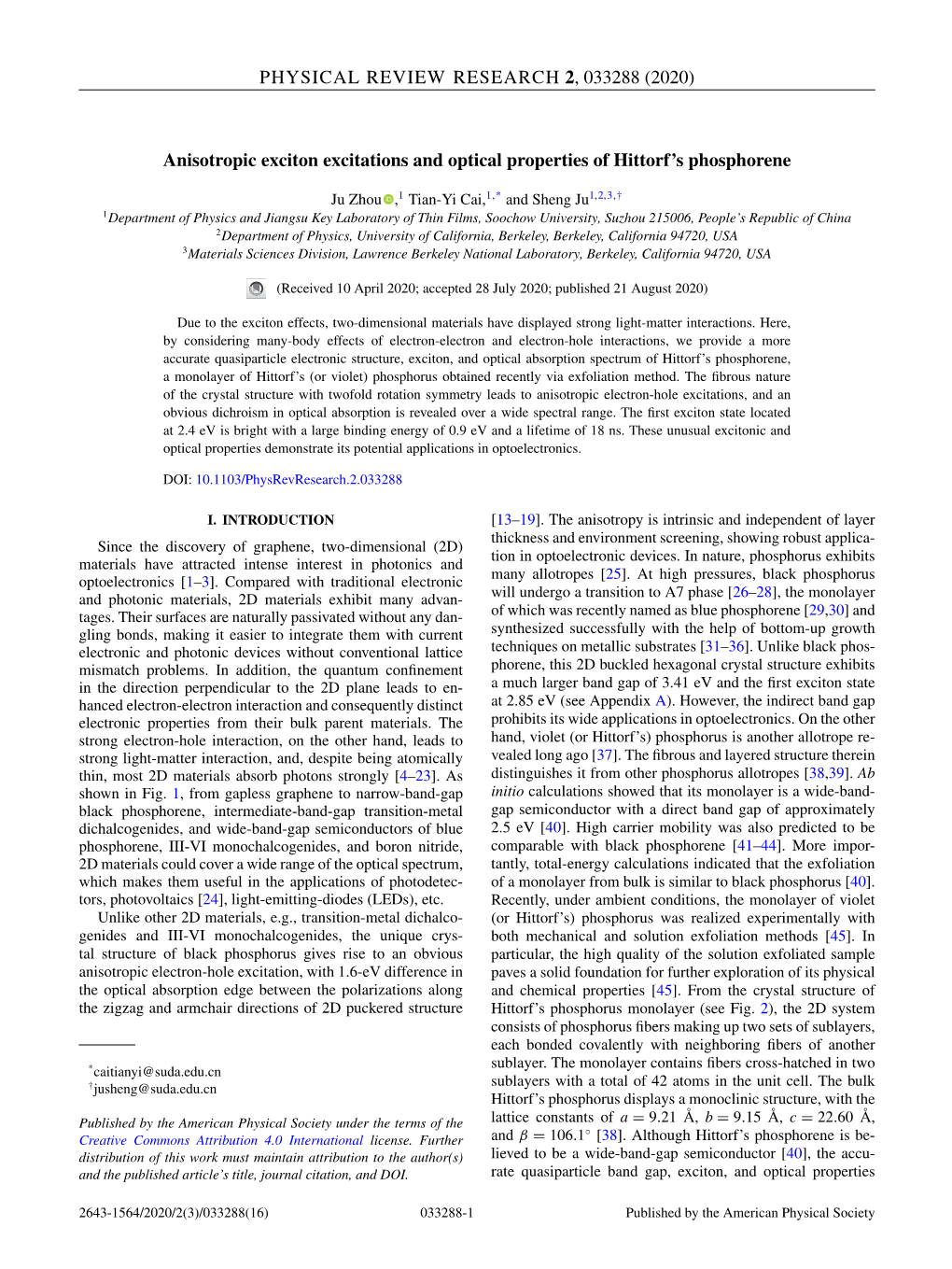 Anisotropic Exciton Excitations and Optical Properties of Hittorf's