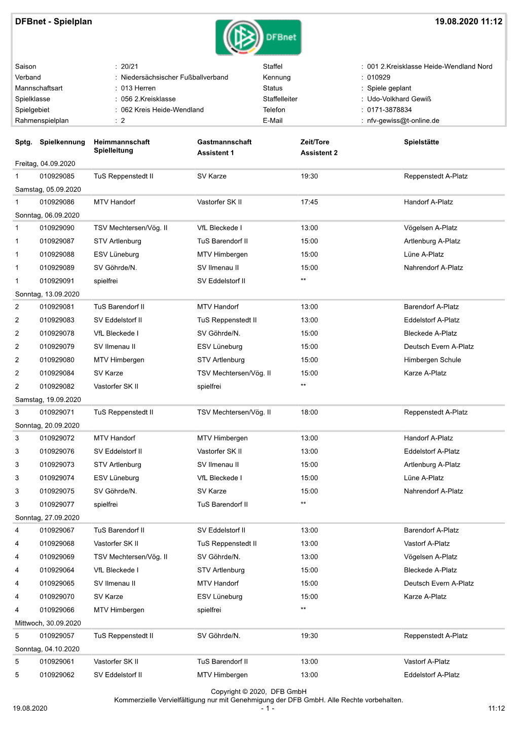 Spielplan 19.08.2020 11:12