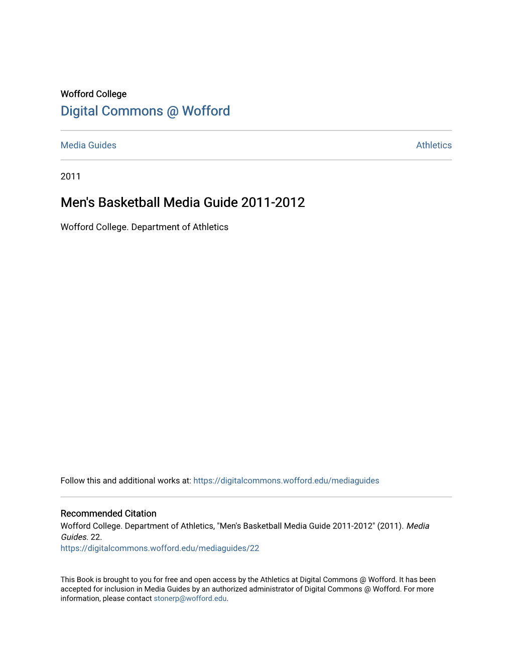 Men's Basketball Media Guide 2011-2012