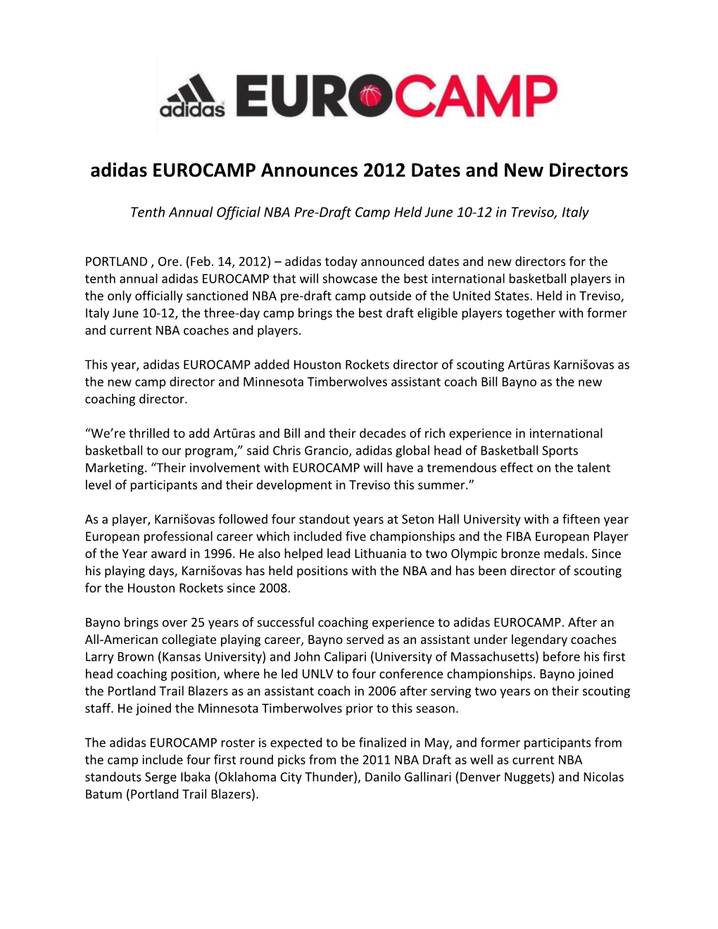 Adidas EUROCAMP Announces 2012 Dates and New Directors