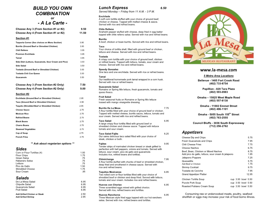 La Mesa Takeout Menu (New)