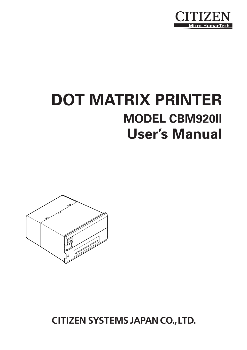 DOT MATRIX PRINTER MODEL CBM920II User’S Manual