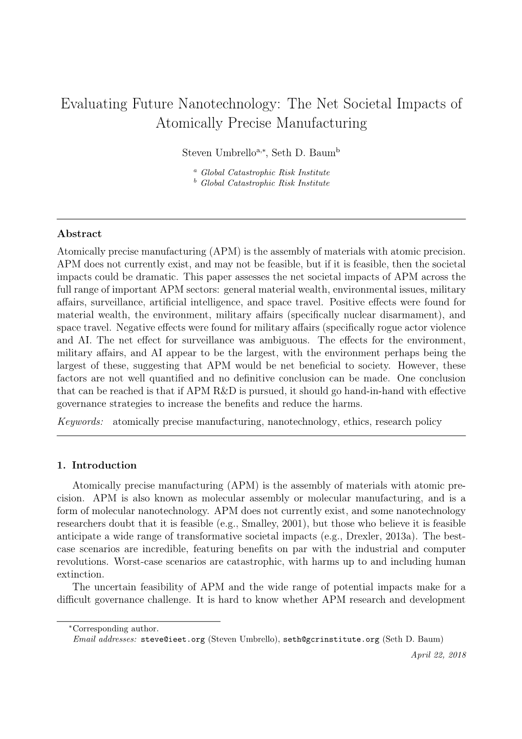 Evaluating Future Nanotechnology: the Net Societal Impacts of Atomically Precise Manufacturing