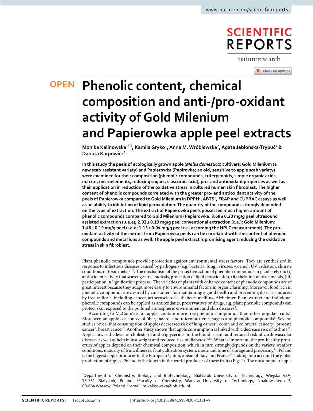 Phenolic Content, Chemical Composition and Anti-/Pro-Oxidant