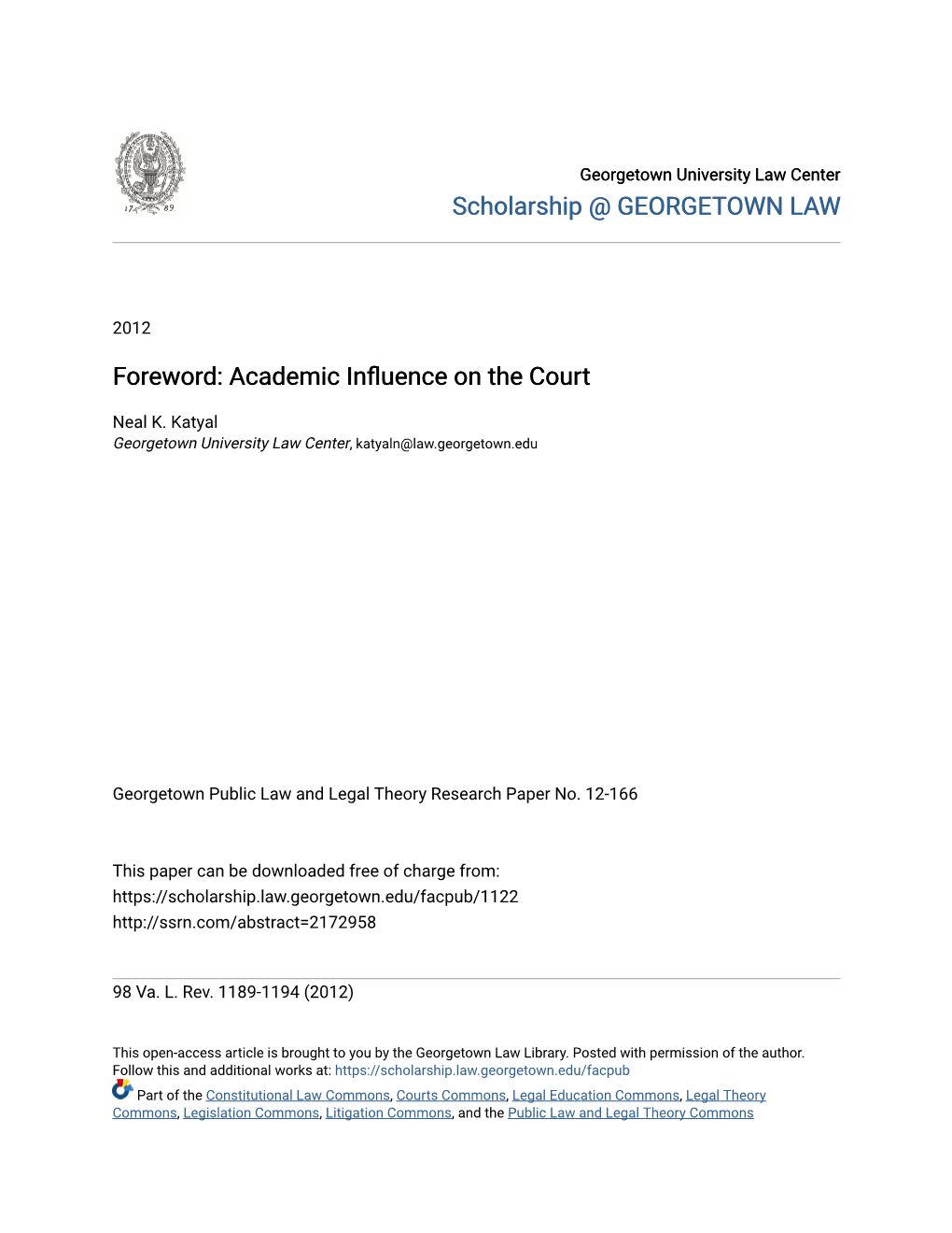 Foreword: Academic Influence on the Court