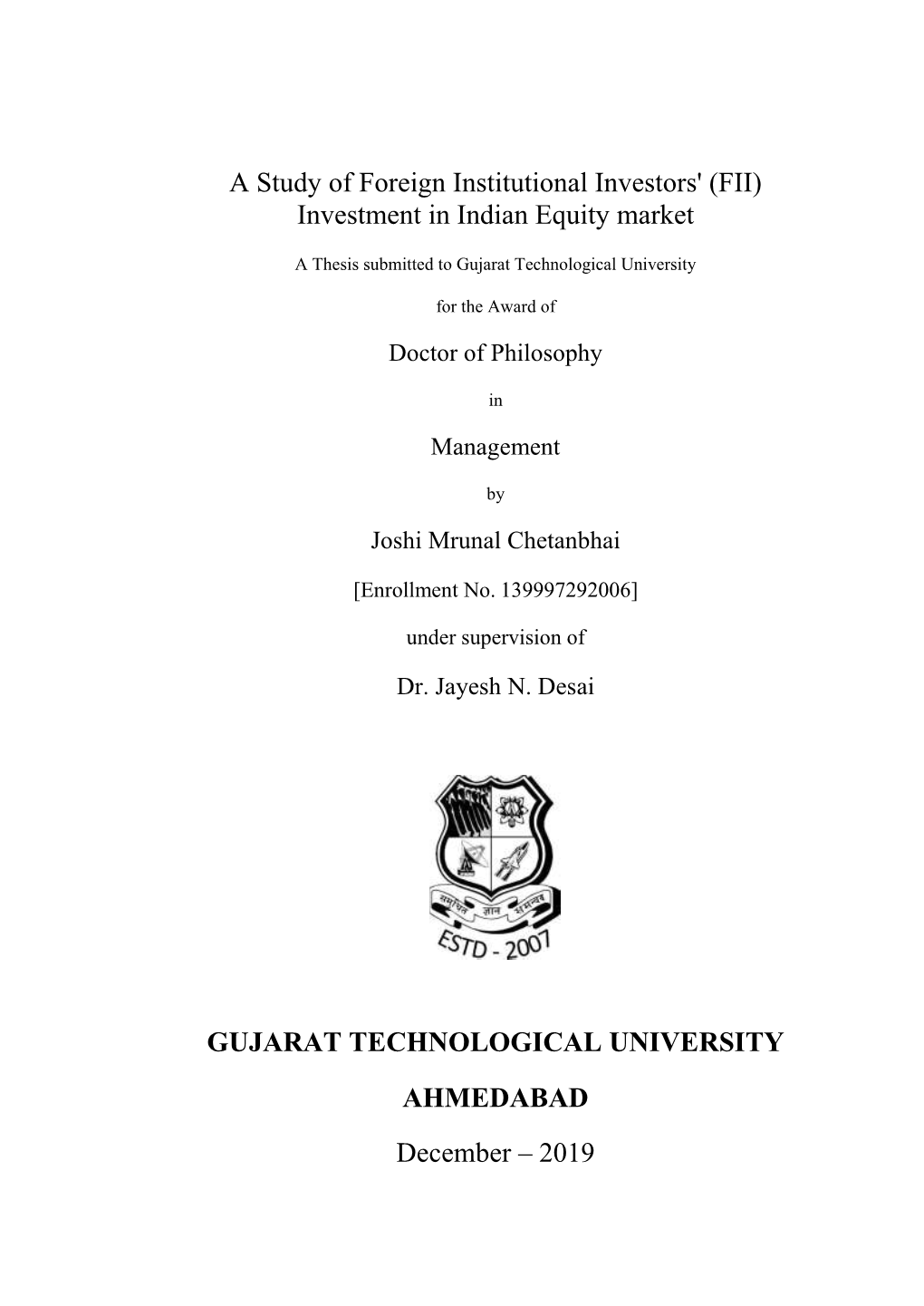 FII) Investment in Indian Equity Market