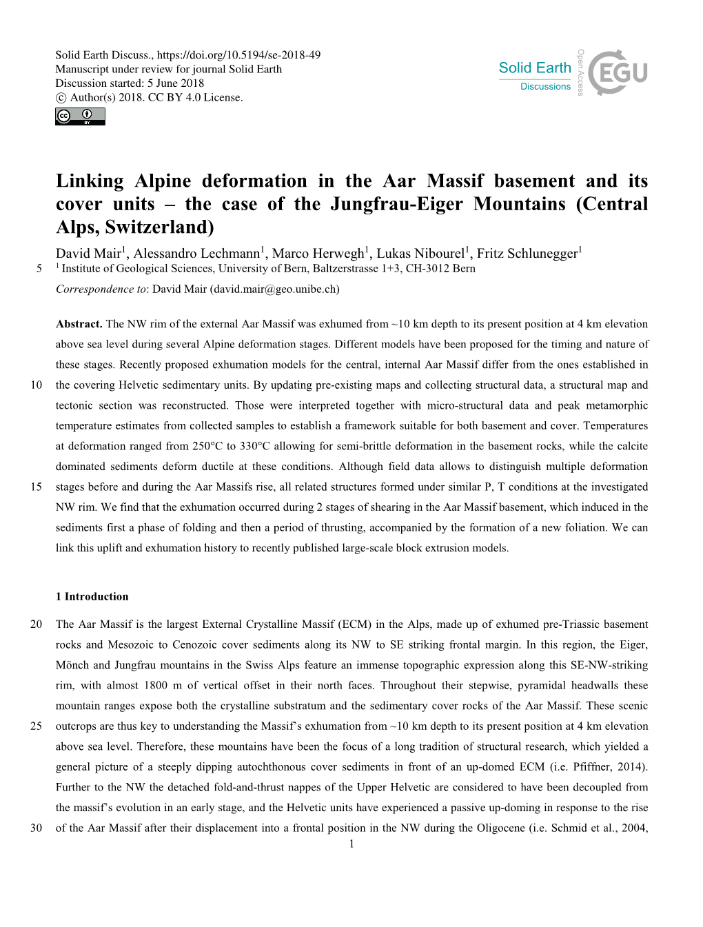 Linking Alpine Deformation in the Aar Massif Basement and Its Cover Units