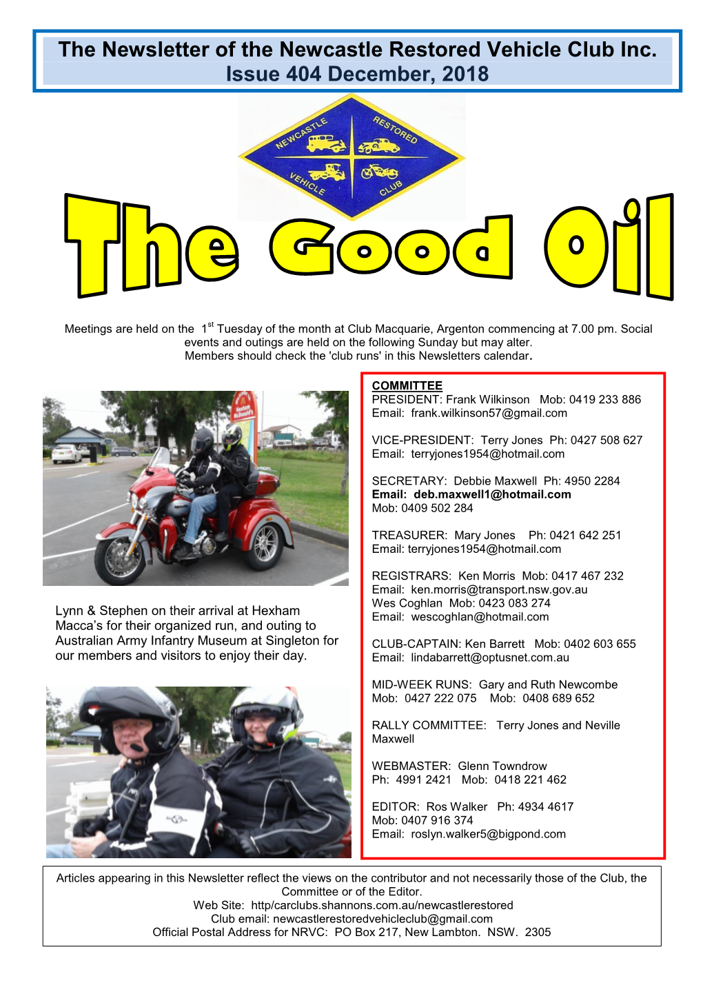 The Newsletter of the Newcastle Restored Vehicle Club Inc. Issue