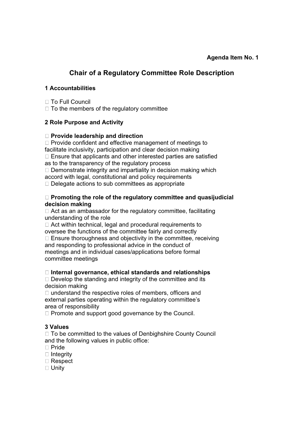 Chair of a Regulatory Committee Role Description