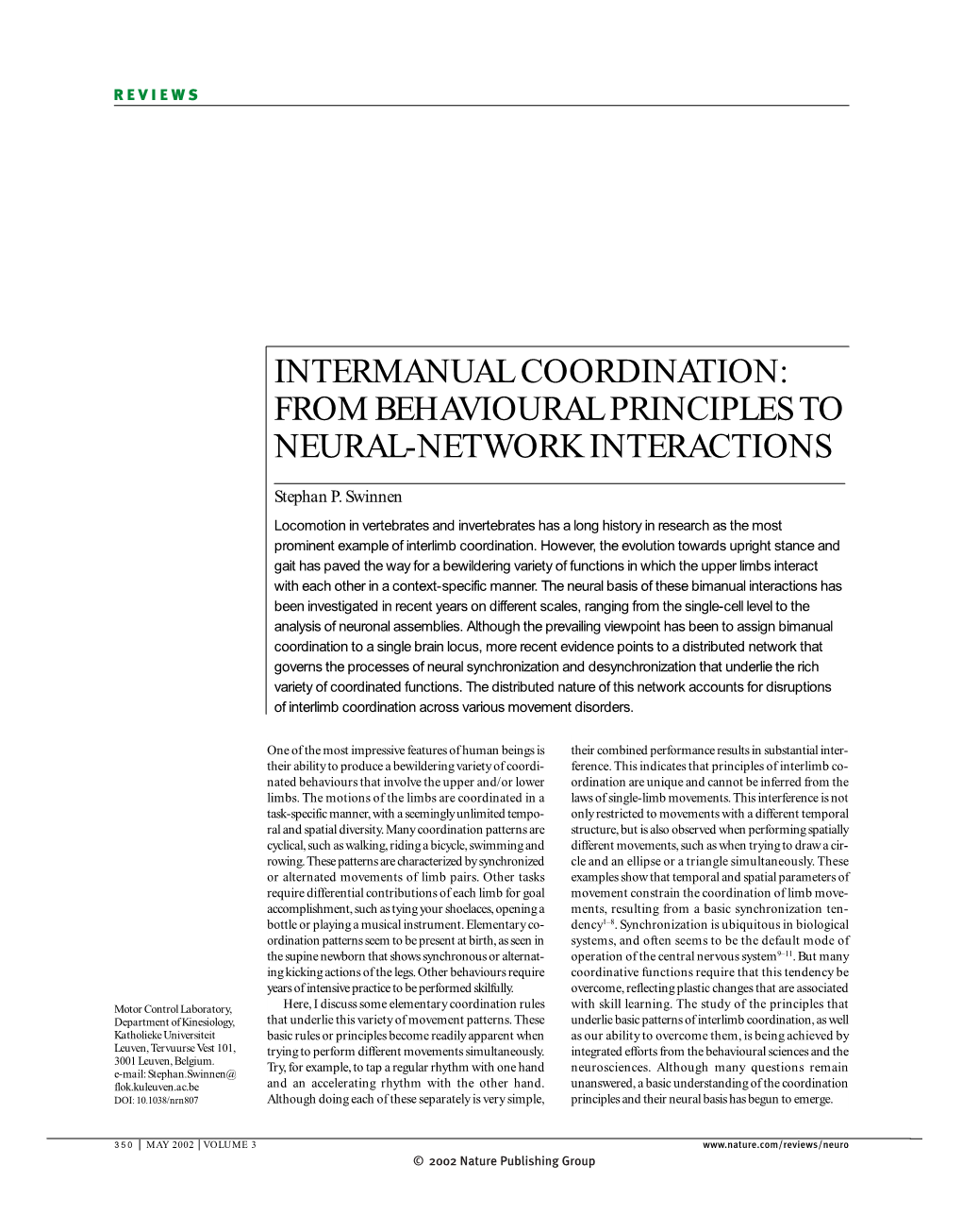 Intermanual Coordination: from Behavioural Principles to Neural-Network Interactions