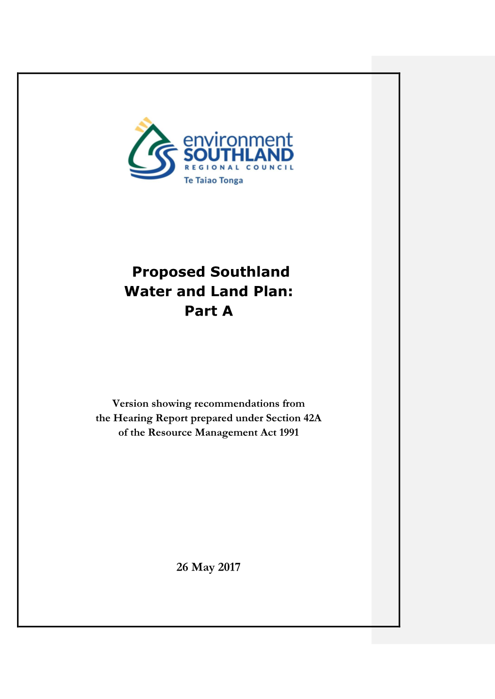 Proposed Southland Water and Land Plan: Part A