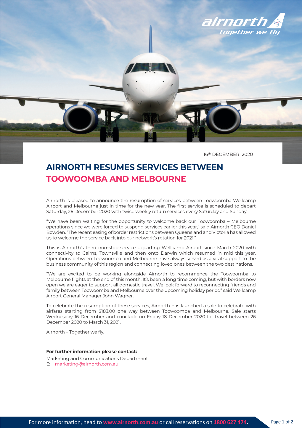 Airnorth – Resume MEL Flights