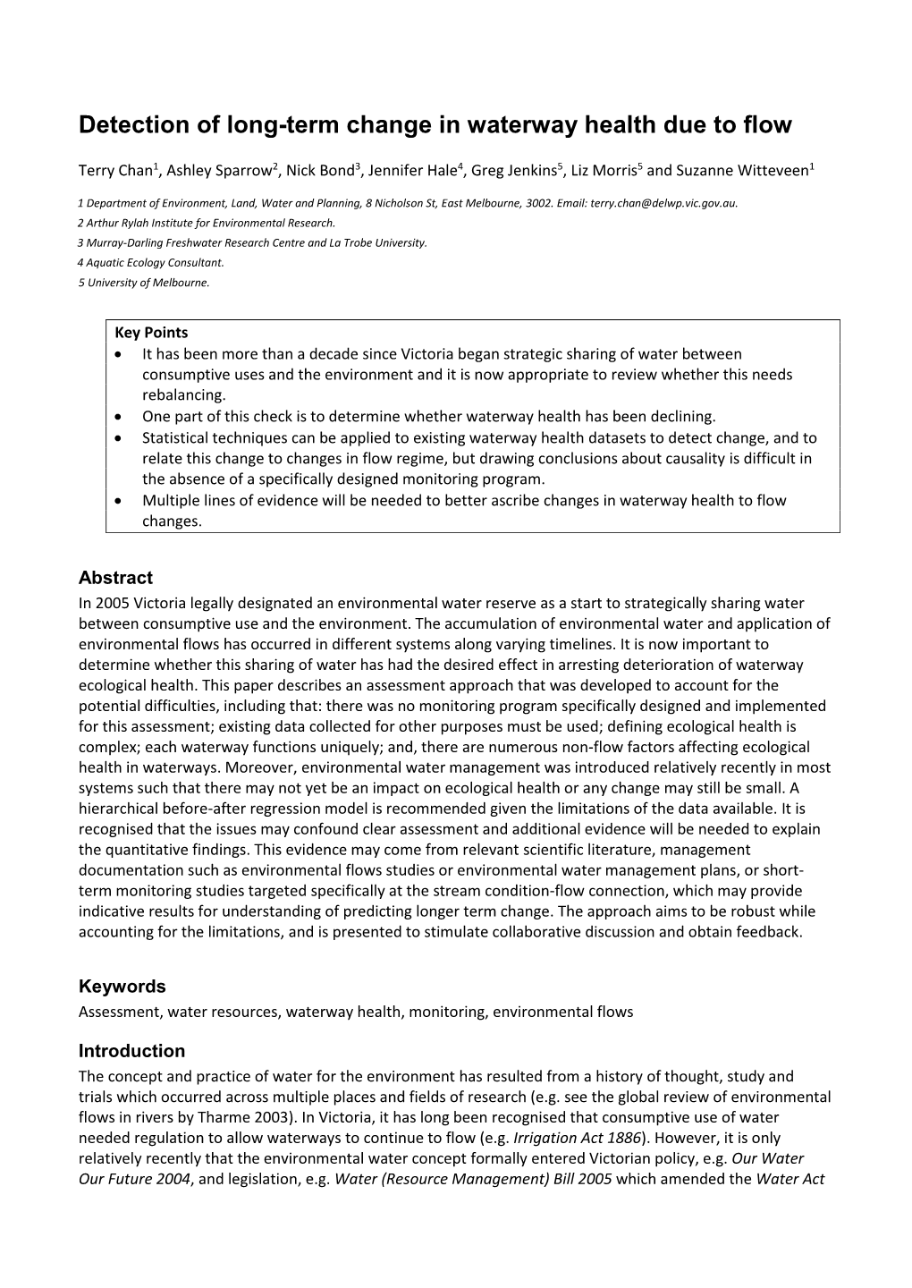 Detection of Long-Term Change in Waterway Health Due to Flow