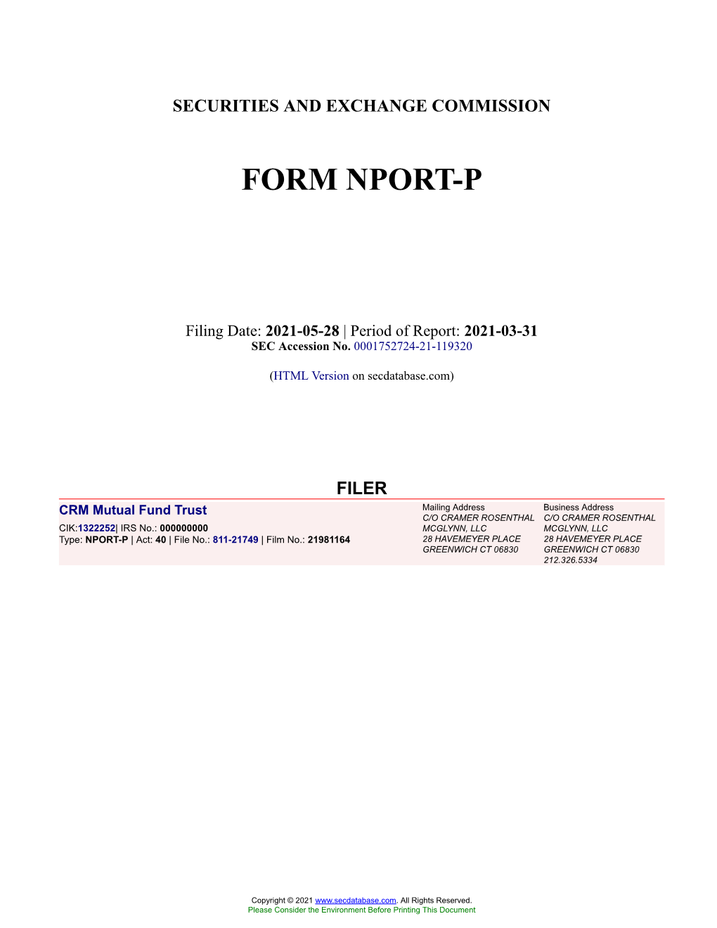 CRM Mutual Fund Trust Form NPORT-P Filed 2021