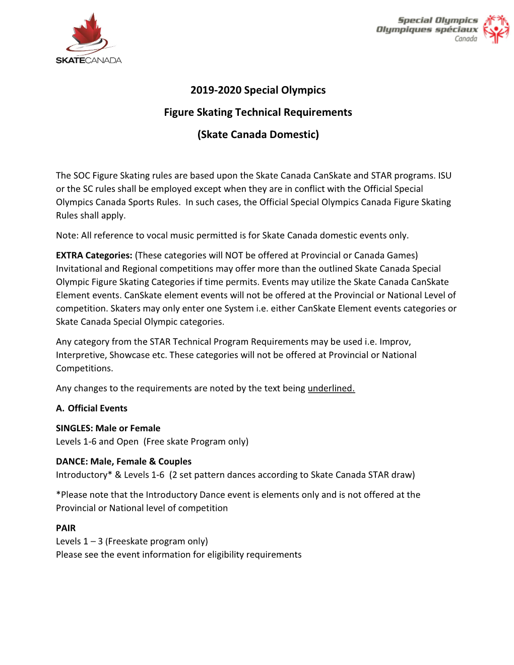 2019-2020 Special Olympics Figure Skating Technical Requirements