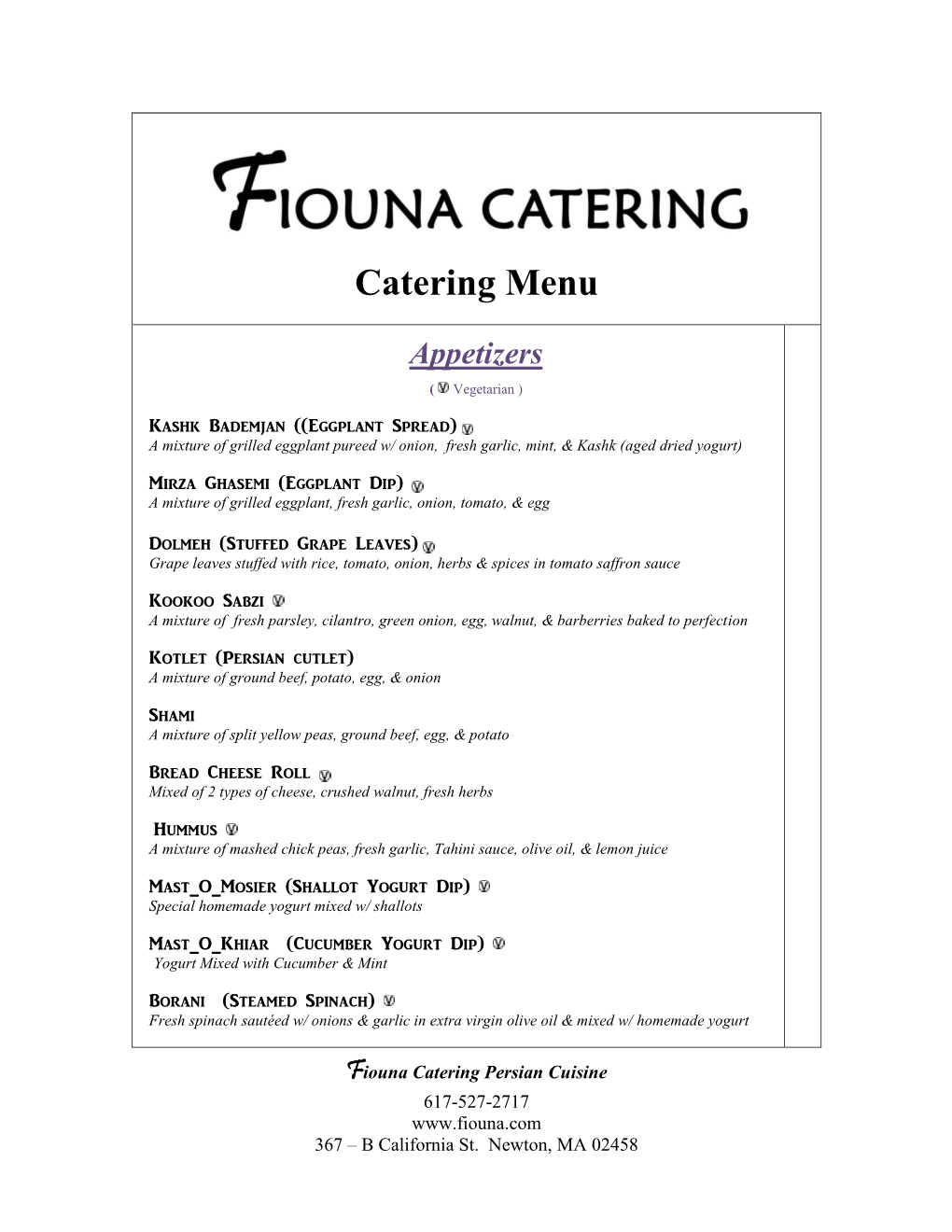 Catering Menu