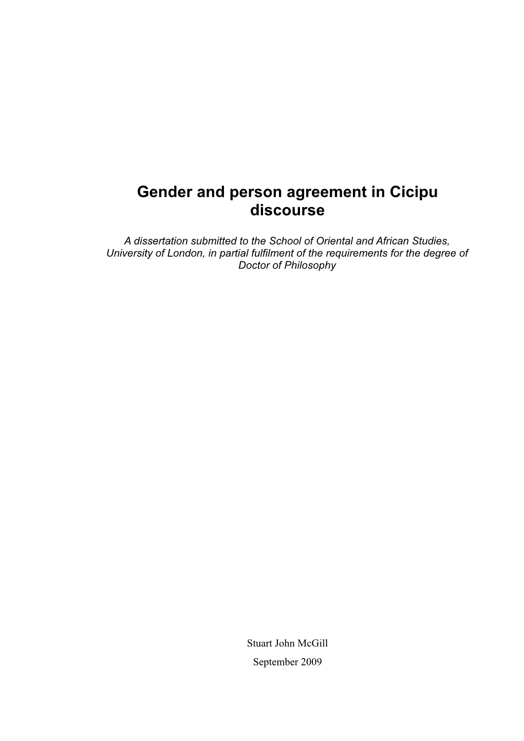 Gender and Person Agreement in Cicipu Discourse