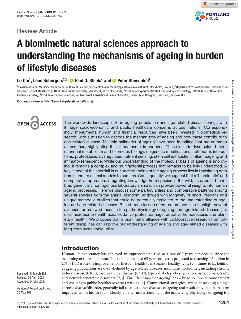 A Biomimetic Natural Sciences Approach to Understanding the Mechanisms of Ageing in Burden of Lifestyle Diseases