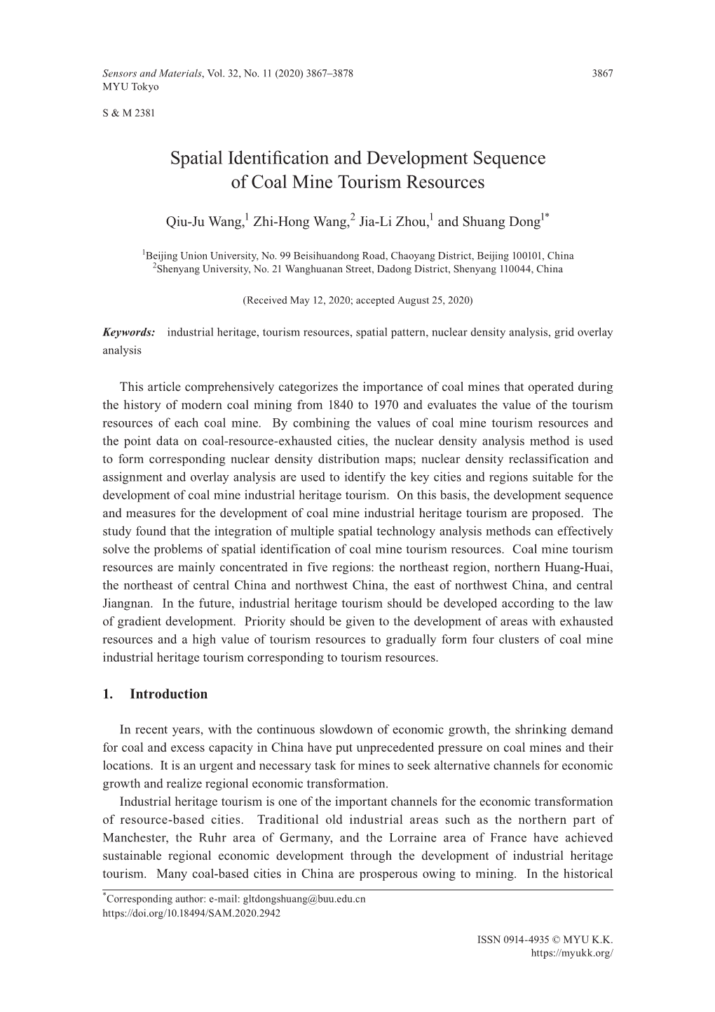 Spatial Identification and Development Sequence of Coal Mine Tourism Resources